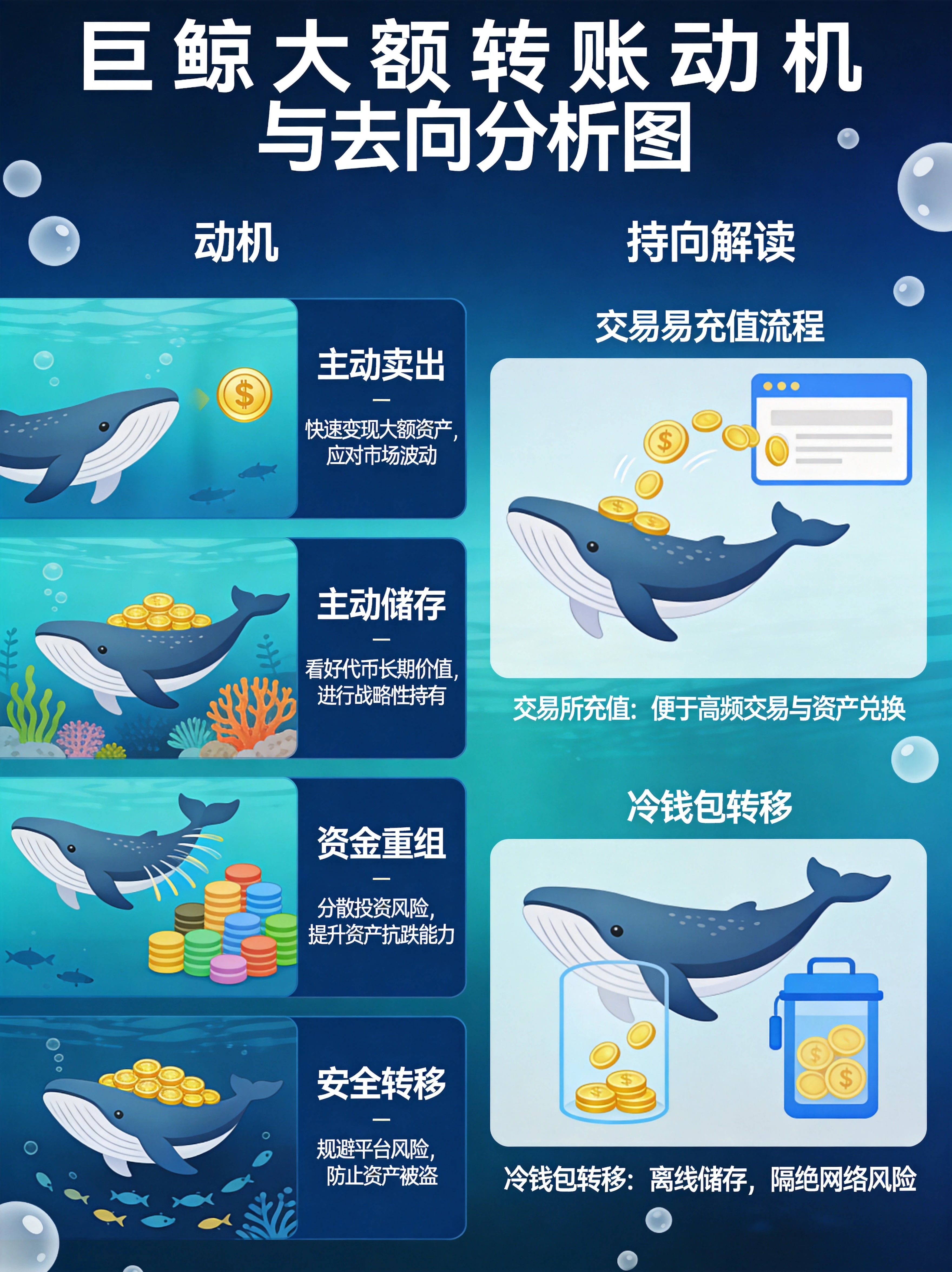 巨鲸转账理性分析框架图,单一指标不可靠、关注资金流向、结合多指标验证、四大后续跟踪信号展示 巨鲸转账理性分析框架图,单一指标不可靠、关注资金流向、结合多指标验证、四大后续跟踪信号展示